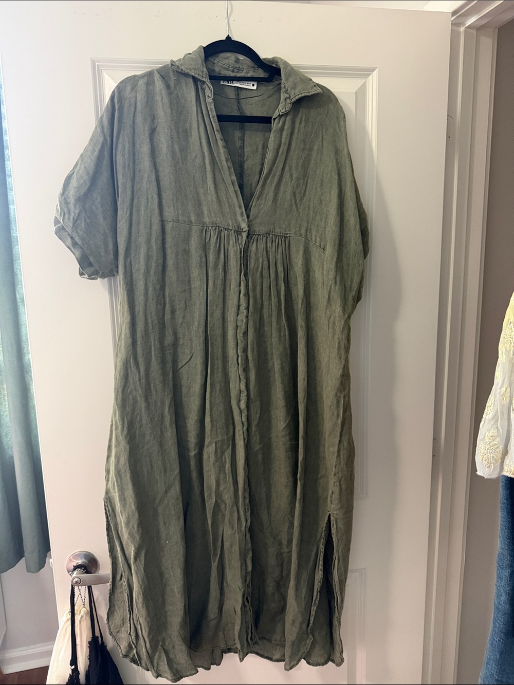Zara Olive Green Hooded Linen Maxi Dress